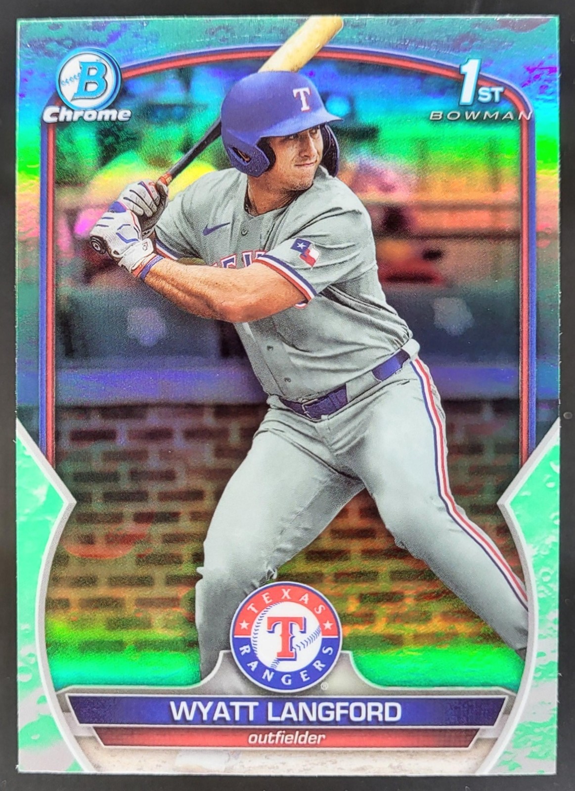 2023 Bowman Draft Wyatt Langford Chrome Lunar Glow Refractor 1st Rangers RM5