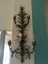  Applique Vintage in Ferro Battuto Dorato a 5 Luci, Stile Floreale/Toscana 
