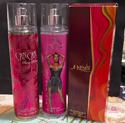 Paris Hilton Can Can + K Glam Body Mist Spray Lot, Liz Claiborne Mambo 3.4oz