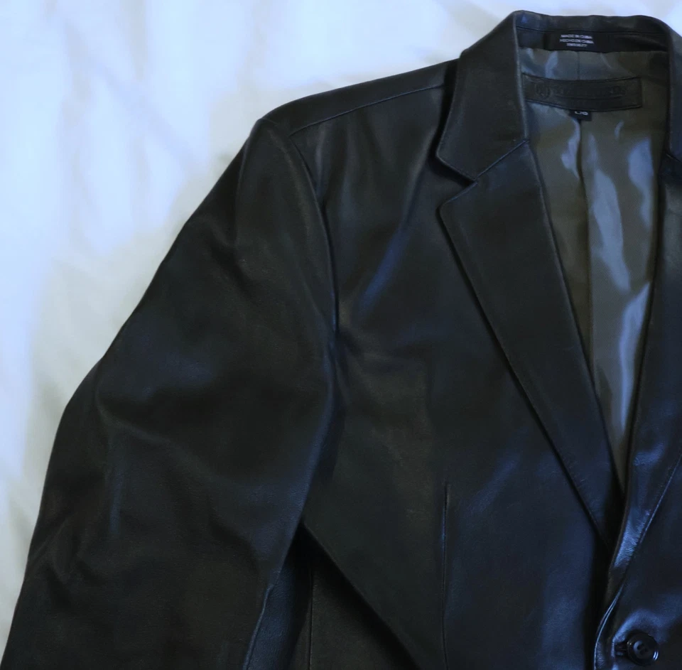 Chaqueta Blazer Stafford Essentials Para Hombre Cuero Genuino Negra Talla Grande (L/G) Foto 3 de 4