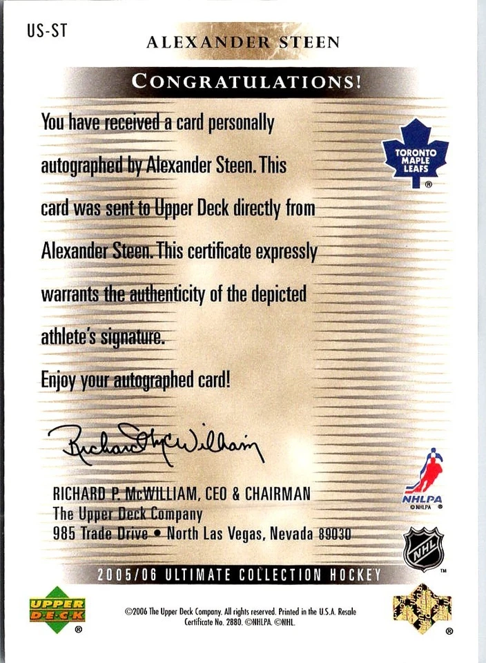 2005-06 Ultimate Collection Signatures Alexander Steen Auto #US-ST - Image 2 of 2