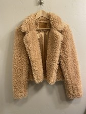 BLANK NYC Women  s Size Medium Tan Cropped Faux Fur Jacket