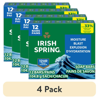 Irish Spring Moisture Blast Deodorant Bar Soap for Men, 3.7 oz, 12 count, 4 Pack