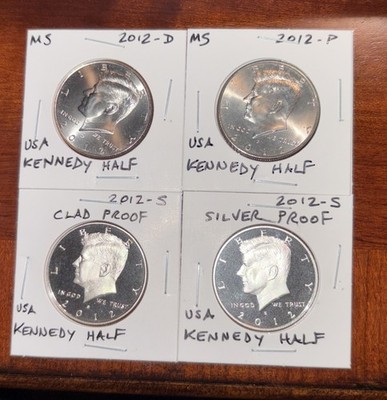 2012 P D S  S - Silver & Clad Proof + 2 BU Kennedy Half Dollar 4 Coin Set