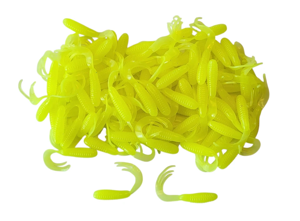 Triple Tail Tri-Tip Chartreuse Color 2 inch 100 Pack Curl Tail Grubs - Image 3 of 3