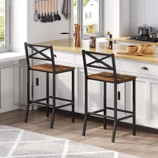 Bar Stools, Set of 2 Bar Chairs with Backrest and Footrest, 26" Tall Counter ...