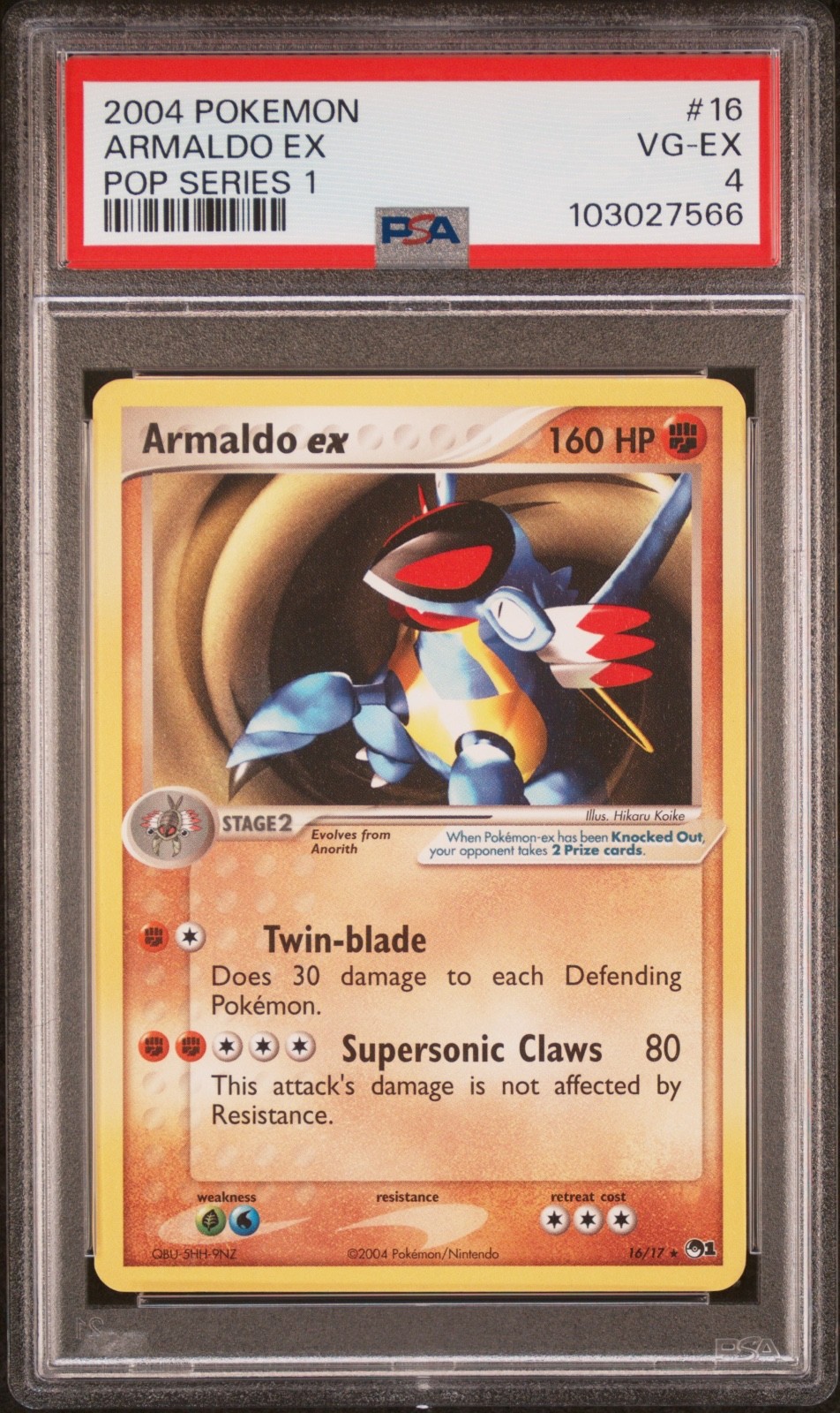2004 POKEMON POP SERIES 1 #16 ARMALDO EX POP SERIES 1 PSA 4 POP:1