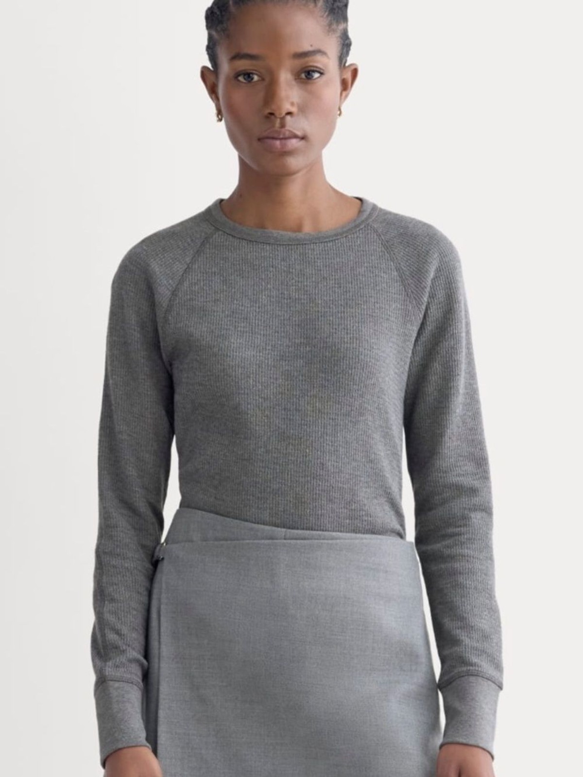 Everlane Slim Fit Crew Top In Cozy Waffle NWT Size Large Heather Charcoal