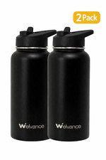 2 Pack 32oz Stainless Steel Insulated Water Bottles w/ 4 Lid Options Colors Vary