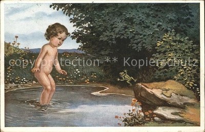 Verlag Muenchner Kunst Nr. 377 A. Untersberger Wer bist denn du Kind Frosch 