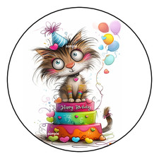 LARGE FUNNY CAT BIRTHDAY ENVELOPE SEALS STICKERS LABELS TAGS 2.5" FAVORS 12