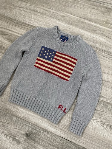 Polo Ralph Lauren American Flag Knit Sweater Big Logo Kids Size Youth 6 - Picture 2 of 13