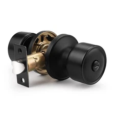 knobelite 1 Pack Door Knob Privacy Function Keyless Lock Black Interior Round...