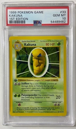 Pokemon - Base Set 1st Edit. 1999 Shadowless "KAKUNA" PSA 10 GEM/MT #33/102.