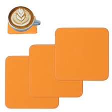 3 Pcs Faux Leather Coasters, Coasters for Drinks Non Slip Cup Mat Orange