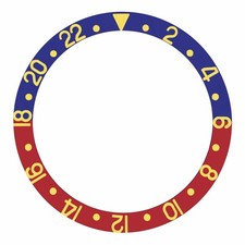 REPLACEMENT BEZEL INSERT BLUE/RED PEPSI WITH GOLD FONT FOR WATCH 37.90MM X 30MM