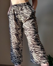 Zebra Print Wide Leg Culottes Womens S Black Beige Abstract Flowy Cropped Pants