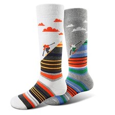 Ski Socks Kids Winter Warm Thermal Snow Socks, Small 2 Pack  Orange gray 
