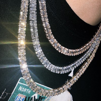 14K Yellow Gold VS Diamond 8mm Baguette Invisible Set Tennis Chain