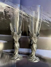 A Set Of 2 Seagull Canada Pewter Etain Zinn Wine Glass Goblet Angel Fairy 8.25”