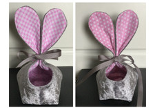 2 x Handmade Adorable Easter Basket with Bunny Ears NEW
