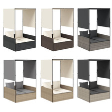 Doppel-Sonnenliege Gartenliege Balkonliege Liege mit Dach und Vorhängen Poly