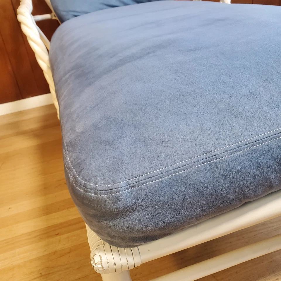 Vintage McGuire Twisted Bamboo and Rattan Chaise Lounge Powder Blue Microsuede - Image 3 of 4