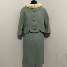 Lilli Ann Vintage 60s Wool Tweed Skirt Suit Set With Fur Collar