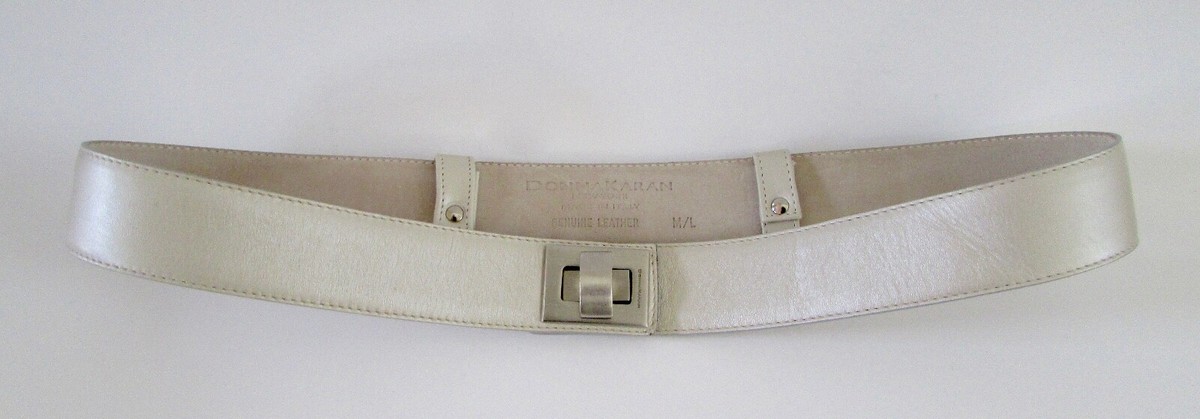 Vtg DONNA KARAN BELT Push-lock Brass Hinge 1990s Donna Karan by Robert Lee Morris Nubuck and Gold  main image 3