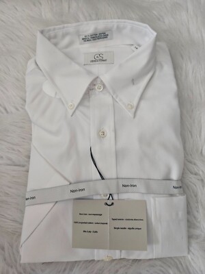 SIZE L COOPER & STUART (new) White Short Sleeve Dress Shirt Lot 521