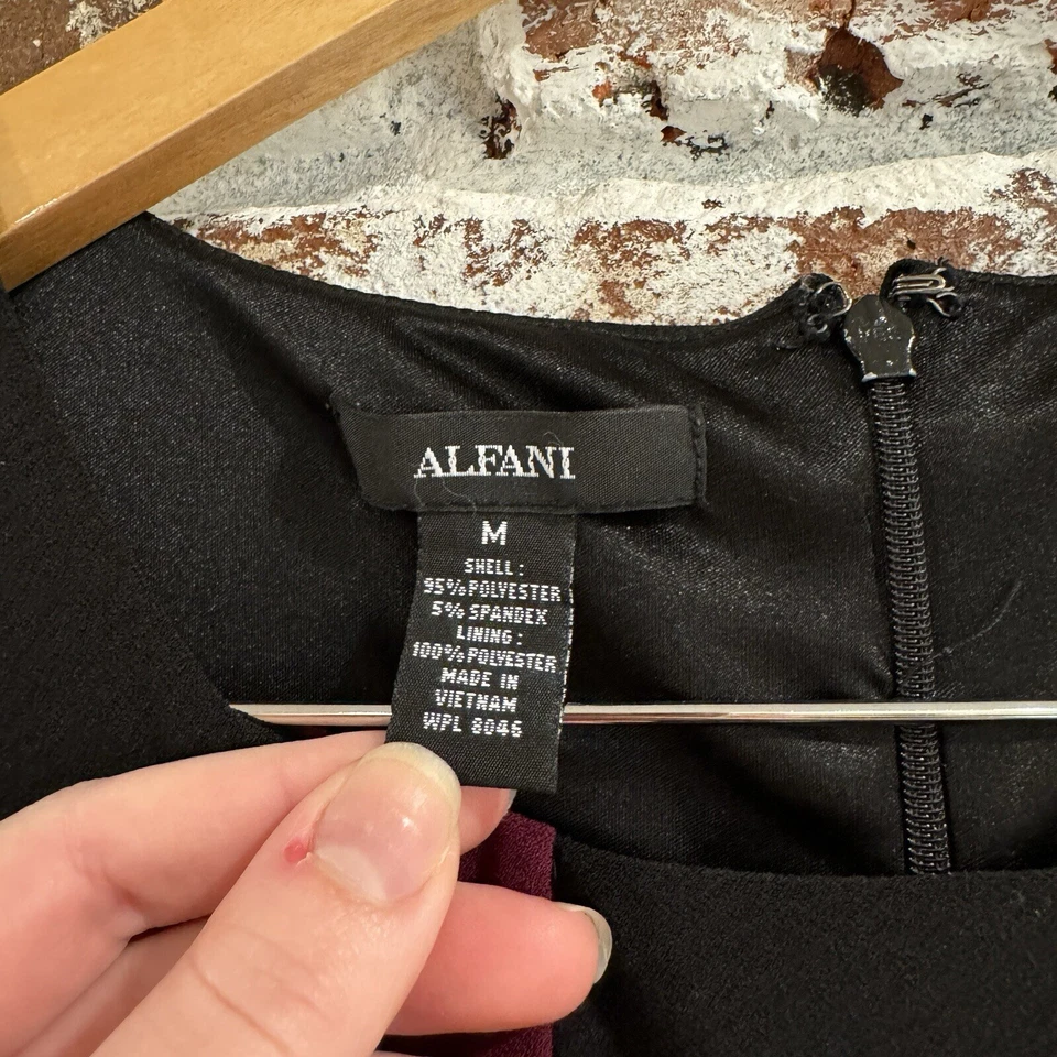 Alfani A 字连衣裙黑色勃艮第色块职业休闲 L 学院风经典 — 第 2/4 张图片