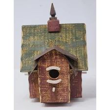 Vintage Home Interiors Wood Birdhouse On A Stand Green And Brown