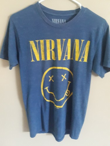 Nirvana Mens Shirt Large Gray/Blue Smiley Face Grunge Rock 90s Size Small - Bild 1 von 5