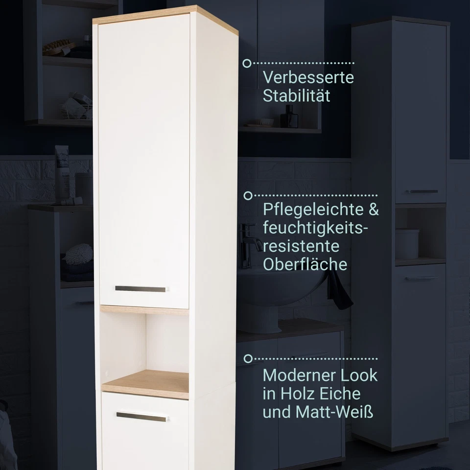 Hochschrank Badschrank 30 cm breit Badmöbel Badezimmerschrank in Weiß BadeDu ARC - Bild 4 von 4