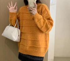 Womens Fashion Winter Round Collar Long Sleeve Loose Warm Kniting Sweaters Tops