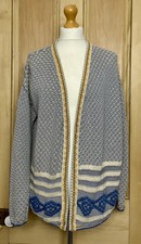 Woolovers Blue Ecru Patterned Soft Knit Cotton Cardi Jacket L