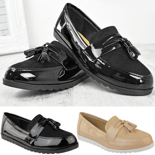 Womens Ladies Black Loafers Work Formal School Shoes Flat Pumps Casual Size  New | eBay