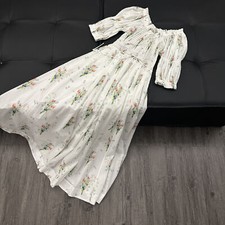 do*EN Floral Printed French Bubble Sleeve Long Dress Dresses High Waist Swing