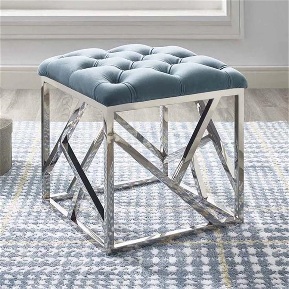 Modway Intersperse Tufted Velvet & Stainless Steel Ottoman in Silver/Sea Blue - Image 2 of 4