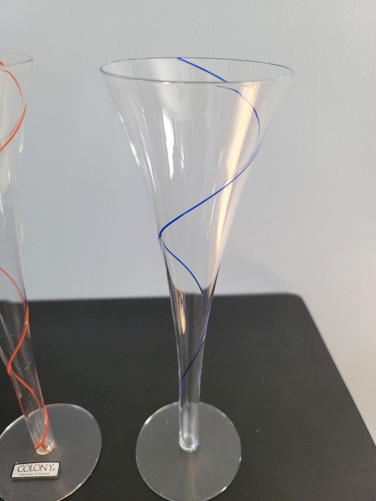 Set of 3 Colony Hand Made In Romania 6oz Glass Champagne Flutes eBay