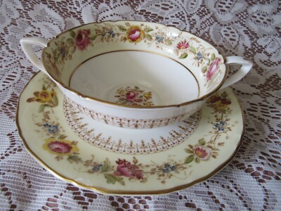 Royal Worcester Two Handle Cream Soup Cup with Liner Z1446 era 1930's