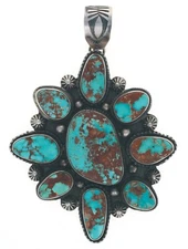 Natural Bisbee Turquoise Cluster Pendant By Navajo Artist Kathleen Livingston