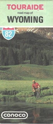1982 CONOCO OIL Gas Station Road Map WYOMING Cheyenne Casper Laramie Sheridan