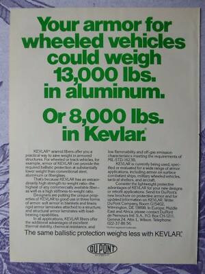3/1983 PUB DU PONT KEVLAR ARAMIDFASERN PANZERUNG RADFAHRZEUG ORIGINAL ANZEIGE