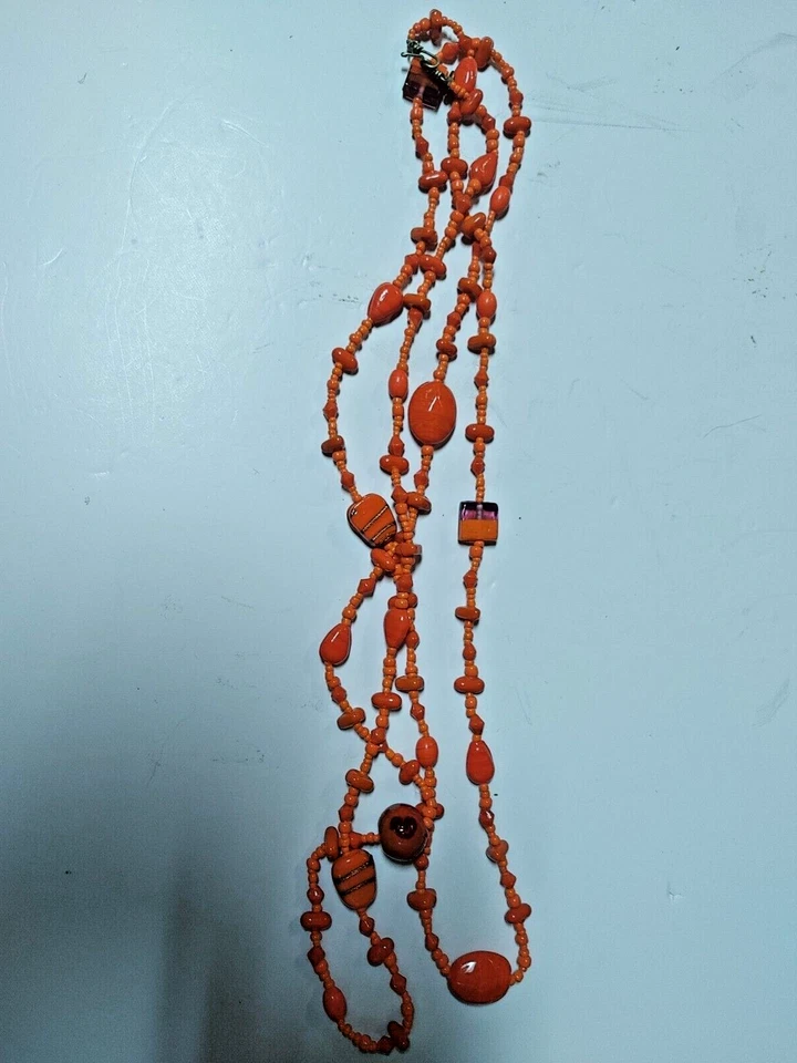 GUARDIAN Long Chunky Orange Coral Beaded Necklace 54" Foto 4 de 4