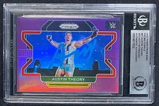AUSTIN THEORY SIGNED 2022 WWE PANNINI PRIZM PURPLE 052/149 #87 BAS WITNESS