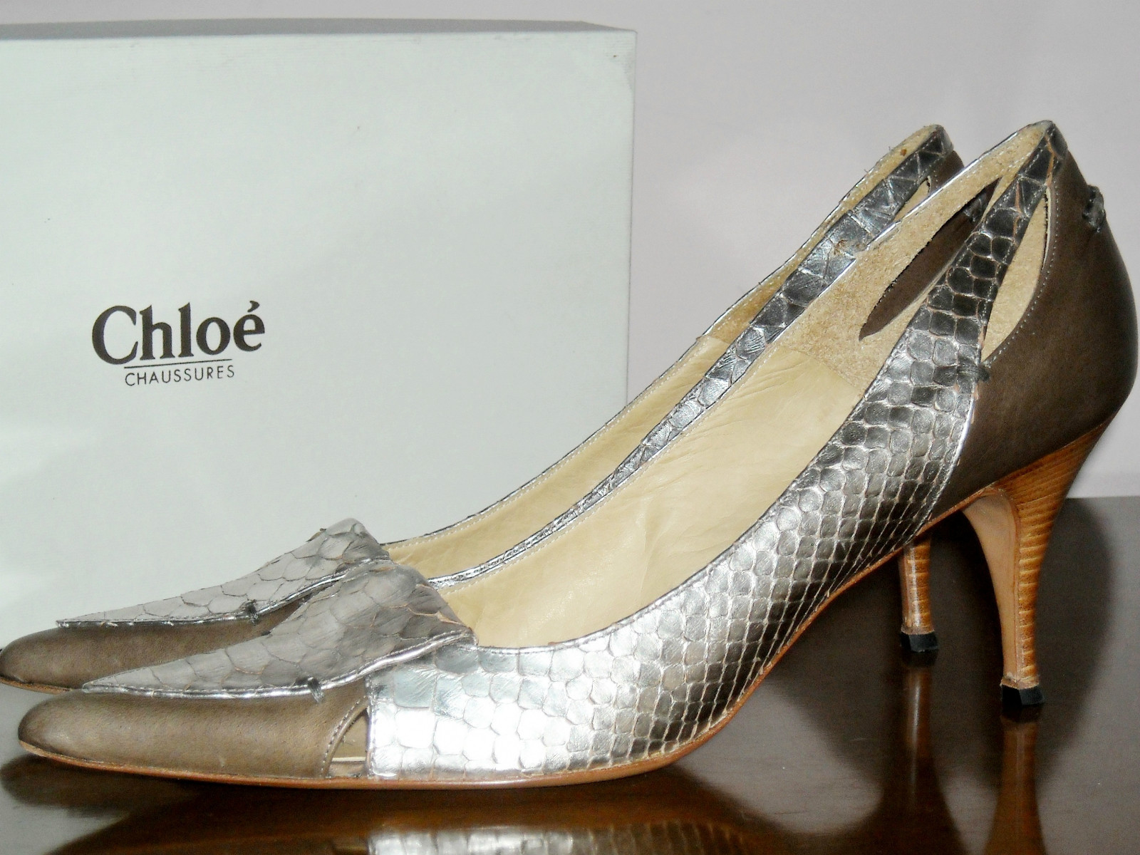 Auth CHLOE leather python pumps décolletes shoes … - image 3