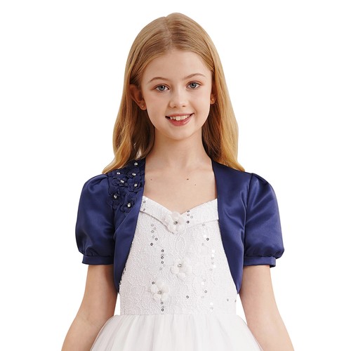 Girls Bolero Party Shrug Puff Top Dress Crop Curved Camisole Street Shirts 3D - Picture 9 of 33