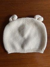 Gap Baby Brannan Bear Ear Beanie Hat 6-12 Months Ivory French Vanilla Knit EUC
