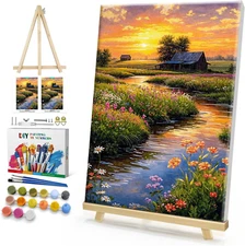 Framed Paint by Numbers Kit for Adults, Sunset Landscape Paint by Number with Ea